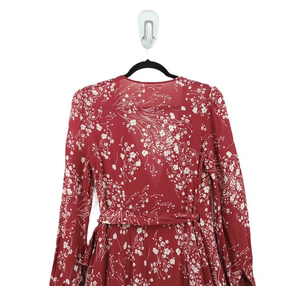 REFORMATION Women L Susanna Dress Bryce Red Floral Wrap Midi V Neck NEW - Picture 7 of 7